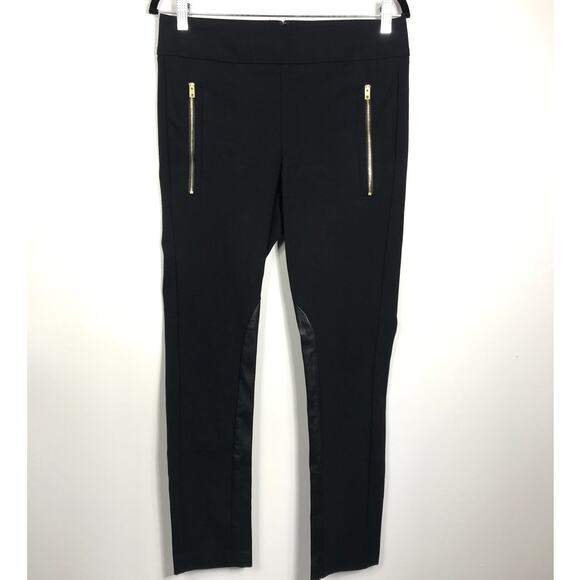 Rag & Bone Black Stretch Zip Pockets Lamb Leather Panel Insert Moto Pants 8 - Picture 1 of 11